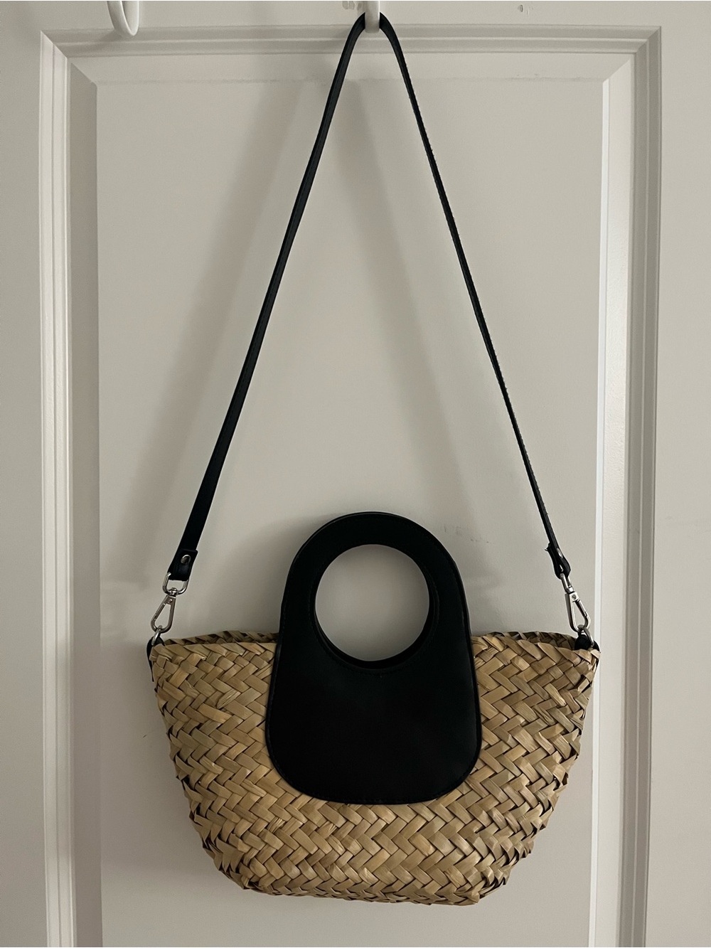 Mango Straw Bag with Black Straps
